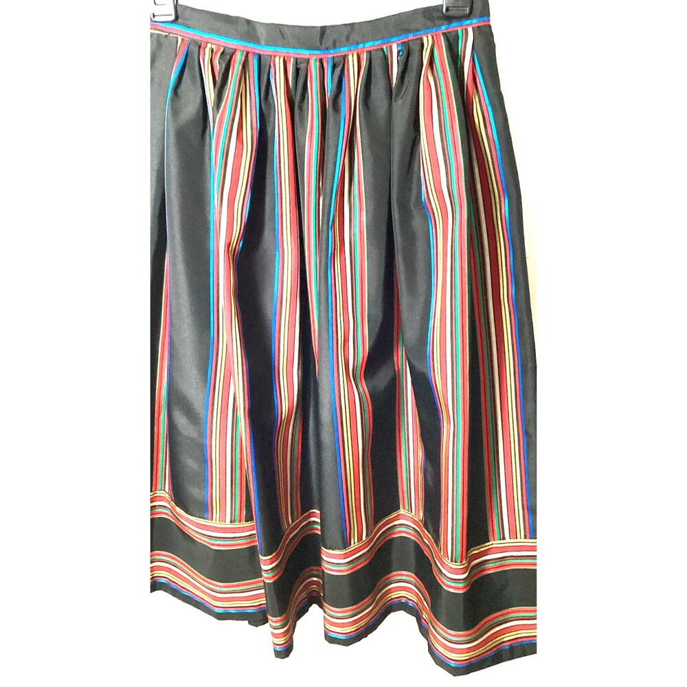 Vintage Ann Stevens Black Satin Ribbon Stripe Skirt W26 Small Folk Boho Festival